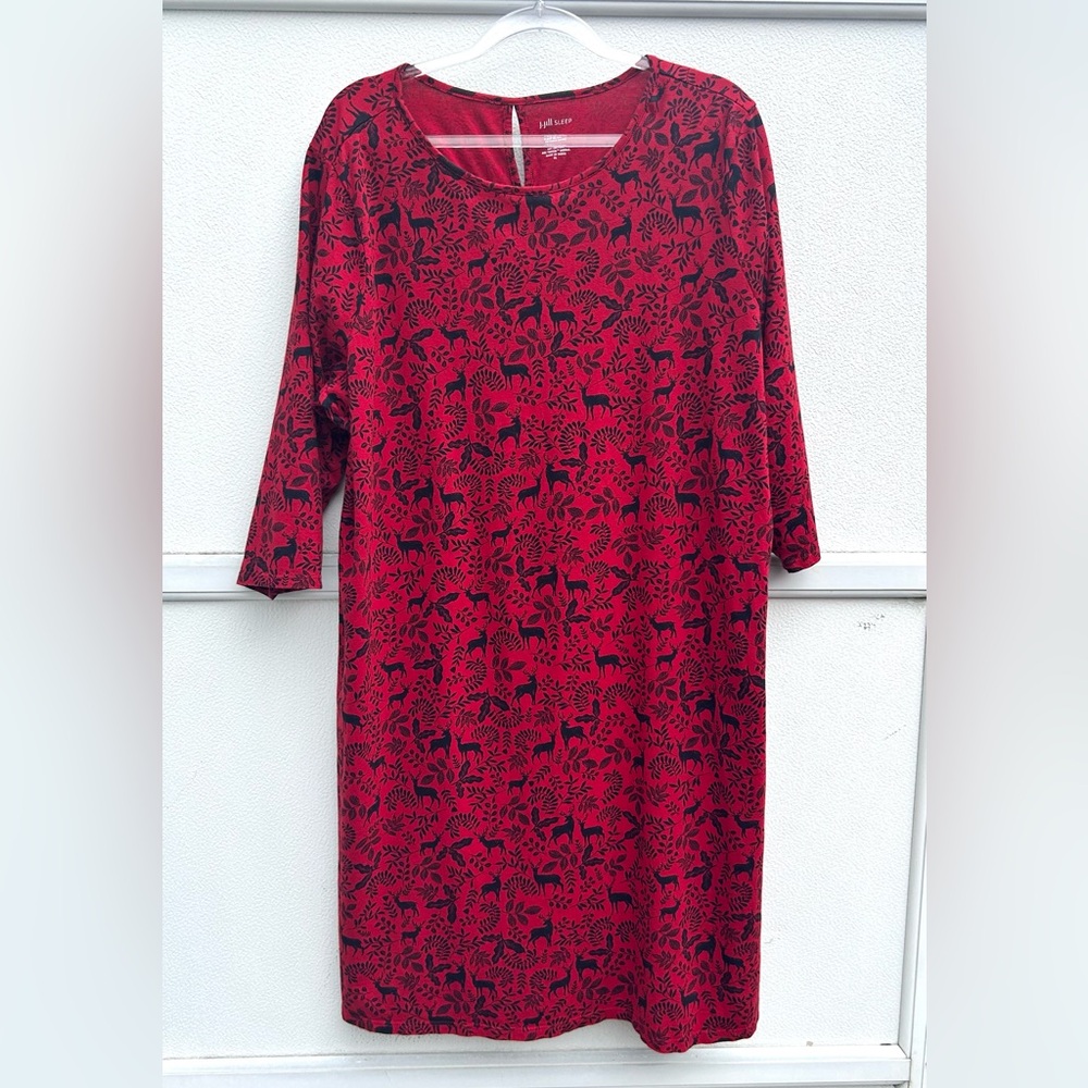 J Jill Sleep Shirt XL Reindeer Red/ Black Midi Cotton Modal Ultra Soft Lounge - Picture 5 of 10